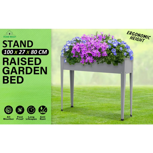 Home Ready 100x27x80cm Grey Raised Garden Bed Stand Galvanised Steel Planter - Home & Garden > Garden Beds