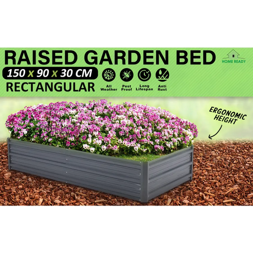 Home Ready 150 x 90 x 30cm Grey Raised Garden Bed Galvanised Steel Planter - Home & Garden > Garden Beds