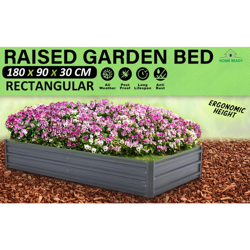 Home Ready 180 x 90 x 30cm Grey Raised Garden Bed Galvanised Steel Planter - Home & Garden > Garden Beds