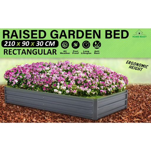 Home Ready 210 x 90 x 30cm Grey Raised Garden Bed Galvanised Steel Planter - Home & Garden > Garden Beds