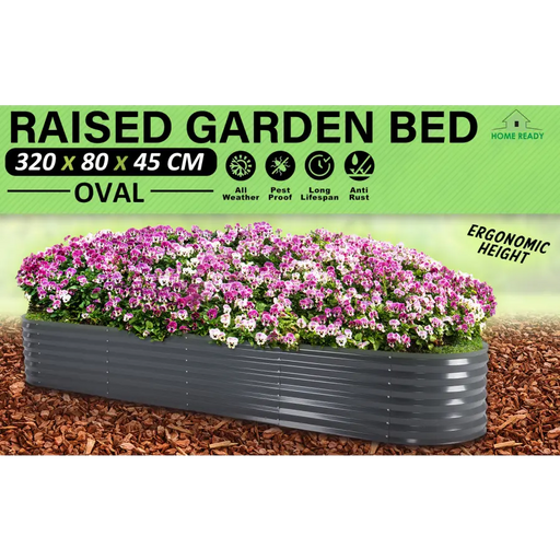 Home Ready 320 x 80 x 45cm Grey Raised Garden Bed Galvanised Steel Planter - Home & Garden > Garden Beds