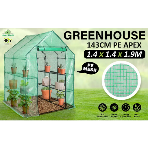 Home Ready Apex 1.43x1.43x1.95M Garden Greenhouse Walk-In Shed PE - Home & Garden > Green Houses