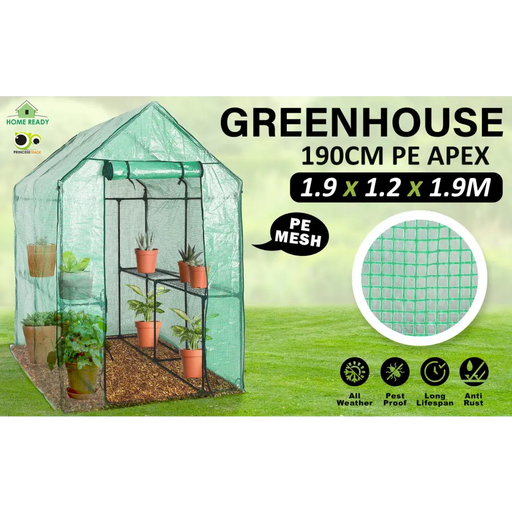 Home Ready Apex 1.9x1.2x1.9M Garden Greenhouse Walk-In Shed PE - Home & Garden > Green Houses