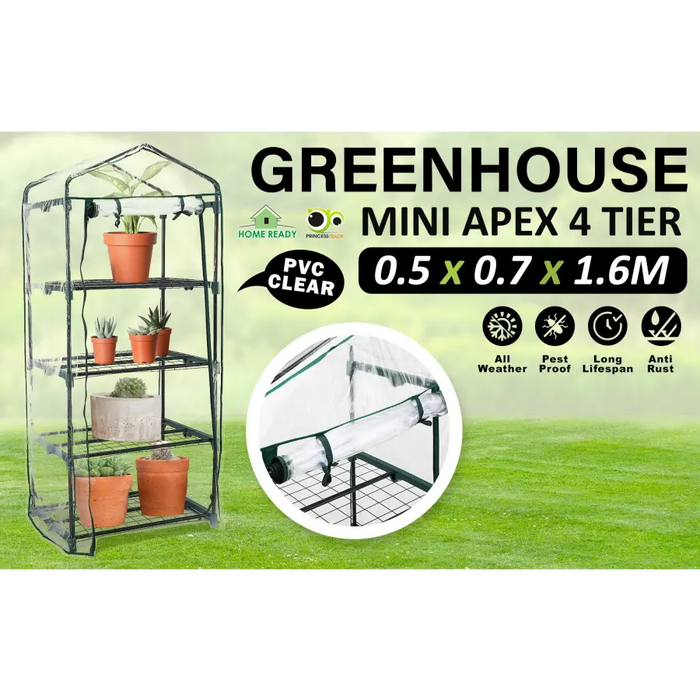 Home Ready Apex Mini Garden Greenhouse Shed PVC 4 Tier - Home & Garden > Green Houses