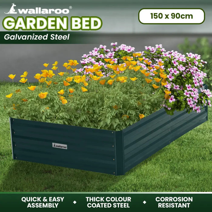 Wallaroo Garden Bed 150 x 90 x 30cm Galvanized Steel - Green - Home & Garden > Garden Beds