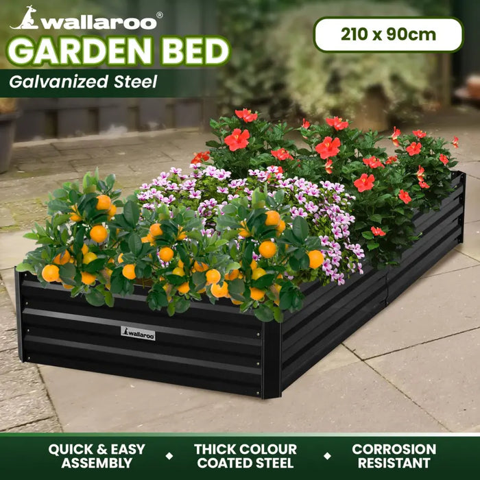 Wallaroo Garden Bed 210 x 90 x 30cm Galvanized Steel - Black - Home & Garden > Garden Beds