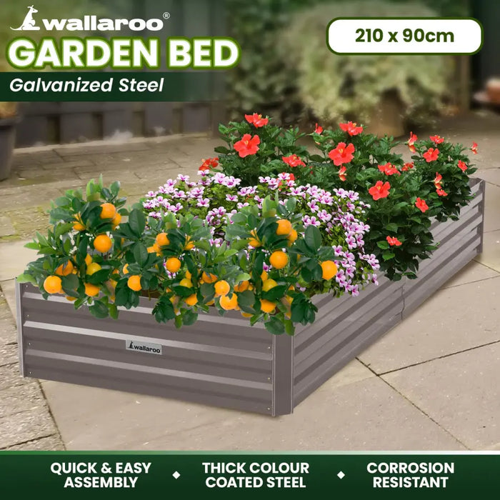 Wallaroo Garden Bed 210 x 90 x 30cm Galvanized Steel - Grey - Home & Garden > Garden Beds