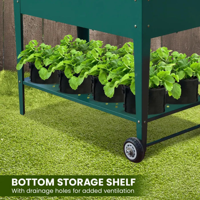 Wallaroo Garden Bed Cart Raised Planter Box 108.5 x 50.5 x 80cm Galvanized Steel - Green - Home & Garden > Garden Beds