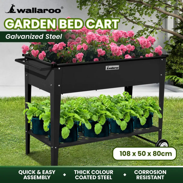 Wallaroo Garden Bed Raised 108.5 x 50.5 x 80cm Galvanized Steel Black - Home & Garden > Garden Beds