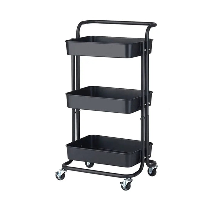 3 Tier Steel Black Trolly with Wheels