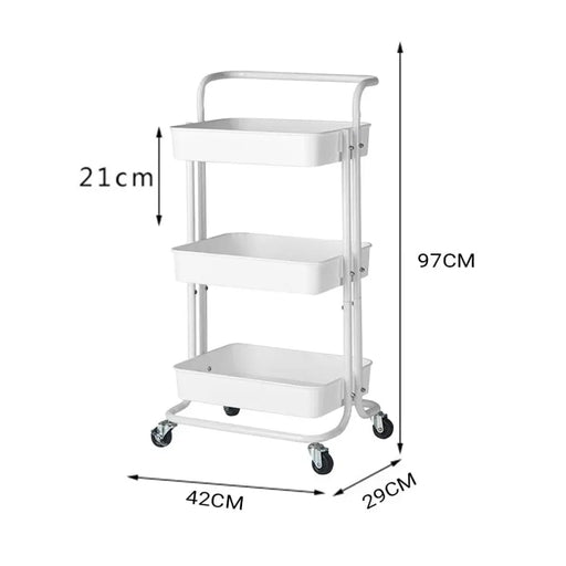 3 Tier Steel White Trolly with Wheels