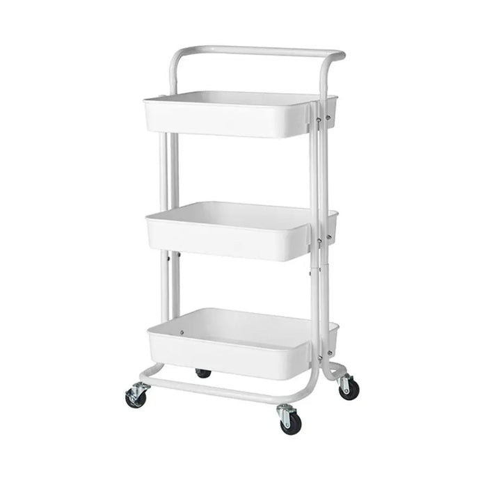 3 Tier Steel White Trolly with Wheels