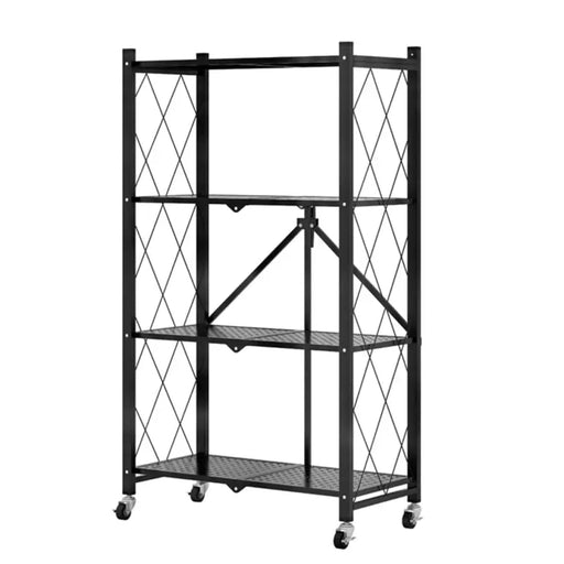4 Tier Steel Black Foldable Shelves  with Wheels