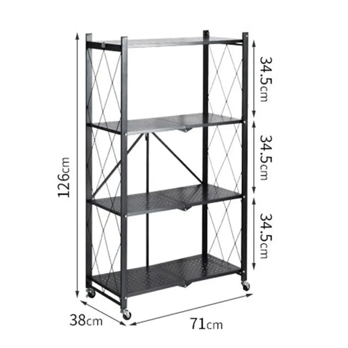 4 Tier Steel Black Foldable Shelves  with Wheels