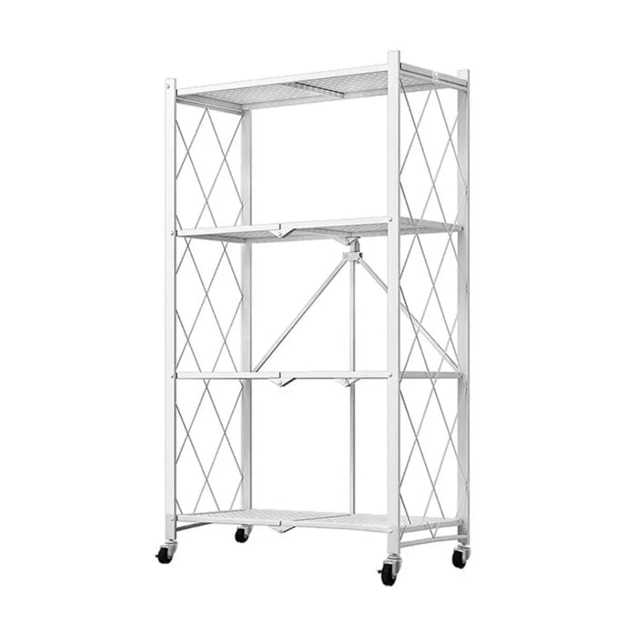 4 Tier Steel White Foldable Shelves  with Wheels