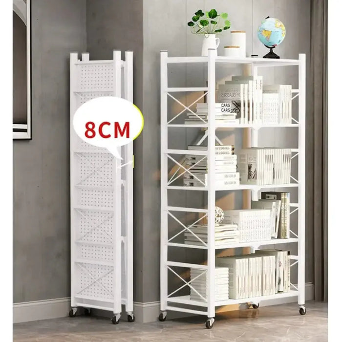 4 Tier Steel White Foldable Shelves with Wheels (Style 2)