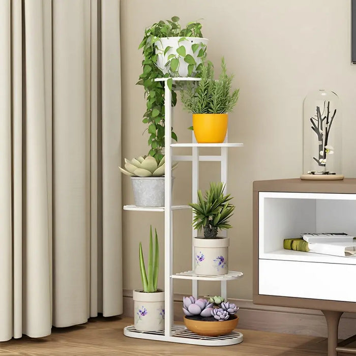 4 Tier White Metal Plant Stand for 5 Planters
