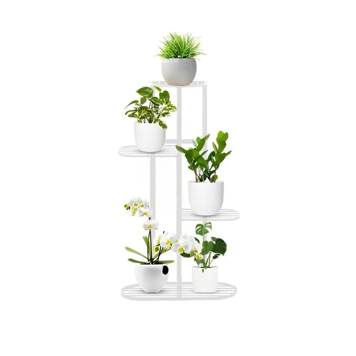 indoor plant stand white 4 Tier White Metal Plant Stand for 5 Planters