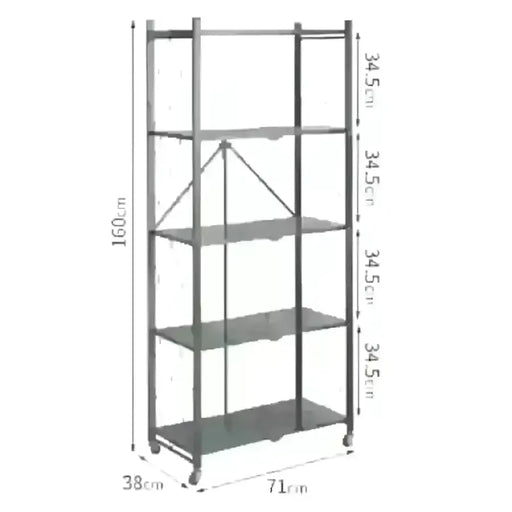 5 Tier Steel Black Foldable Shelves  with Wheels (Style 1)