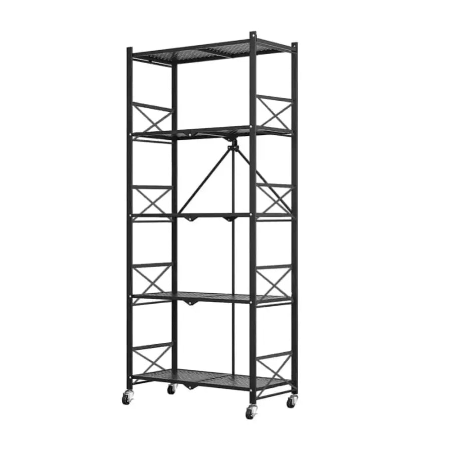 5 Tier Steel Black Foldable Shelves with Wheels (Style 2) Planter ...