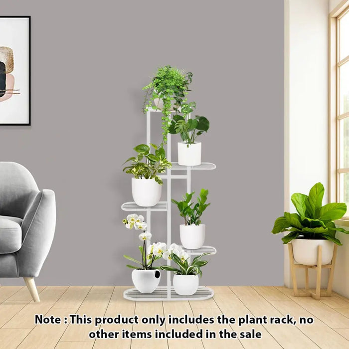 white metal plant stand indoor 5 Tier White Metal Plant Stand for 6 Planters