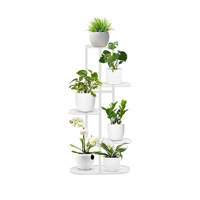 5 Tier White Metal Plant Stand for 6 Planters