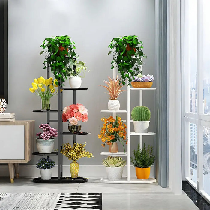 white metal plant stand indoor 6 Tier White Metal Plant Stand for 7 Planters