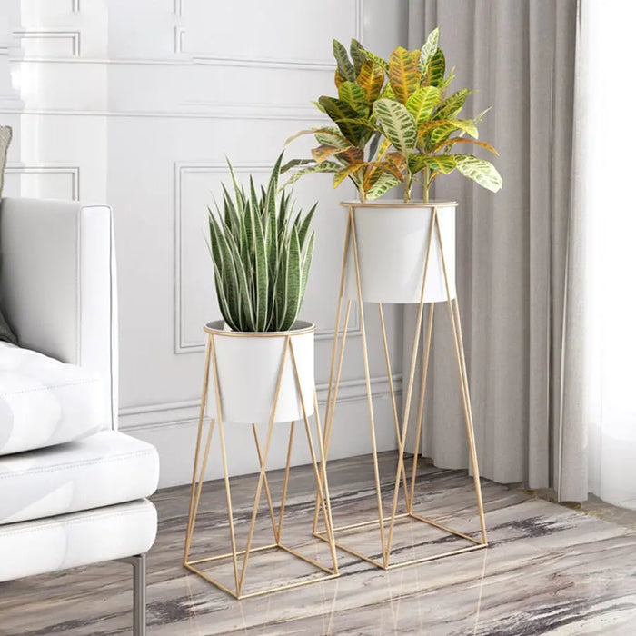 70cm Gold & White Metal Plant Stand