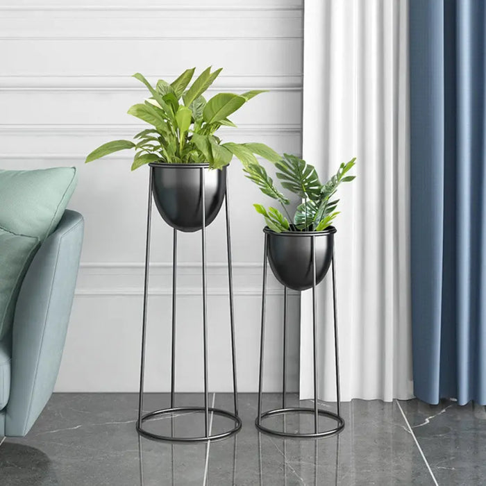 black standing plant pot 70cm Round Black Wire Plant Stand