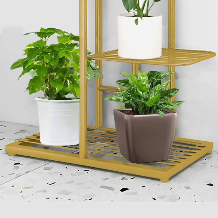 Arched 4 Tier Gold Metal Plant for 5 Planters