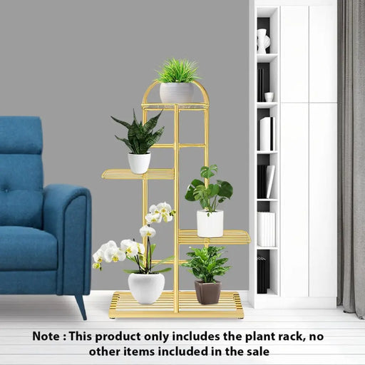 Arched 4 Tier Gold Metal Plant for 5 Planters