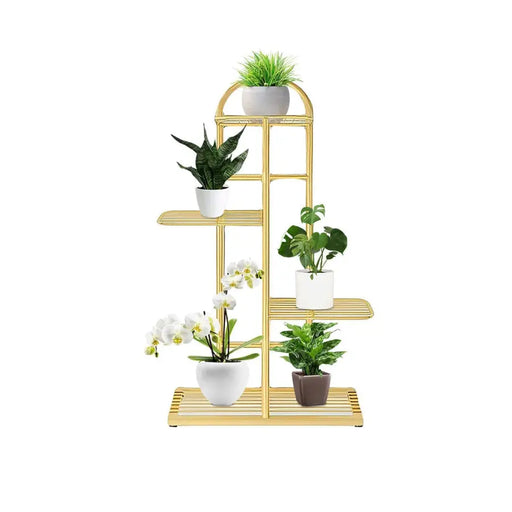 Arched 4 Tier Gold Metal Plant for 5 Planters