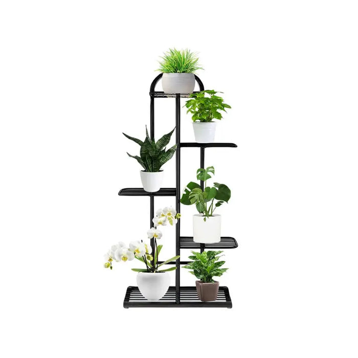 Arched 5 Tier Black Metal Plant Stand for 6 Planters