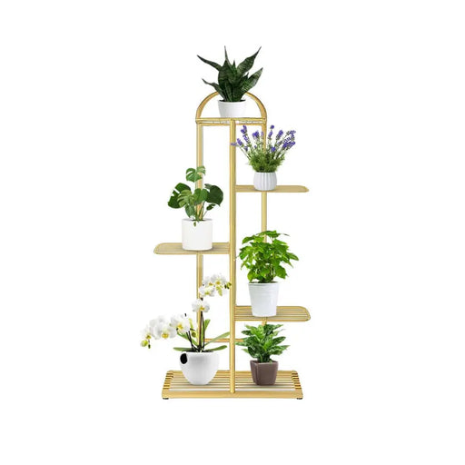 Arched 5 Tier Gold Metal Plant for 6 Planters