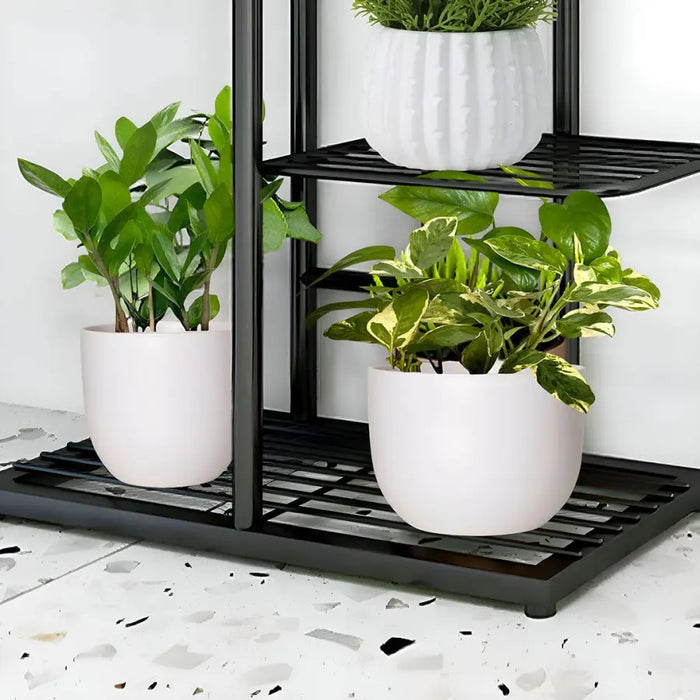 steel plant stand design indoor Arched 7 Tier Black Metal Plant Stand for 8 Planters