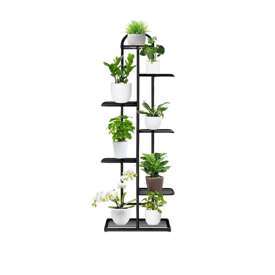Planter Rack Garden Arched 7 Tier Black Metal Plant Stand for 8 Planters - Stylish Vertical ...