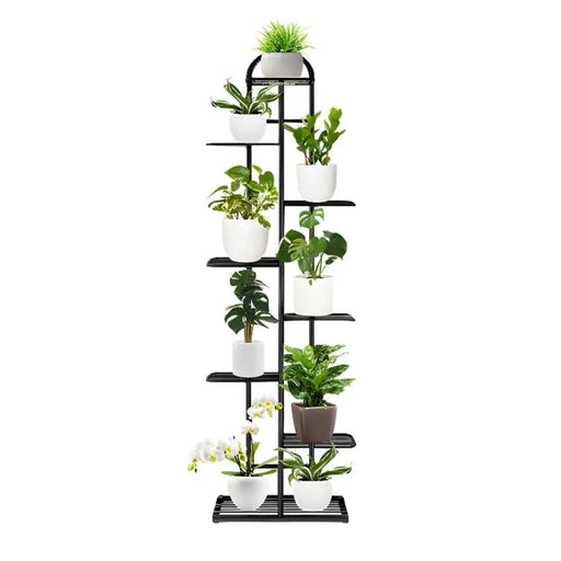 Arched 8 Tier Black Metal Plant Stand for 9 Planters