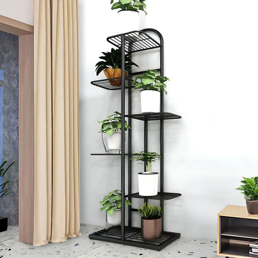 Arched 8 Tier Black Metal Plant Stand for 9 Planters