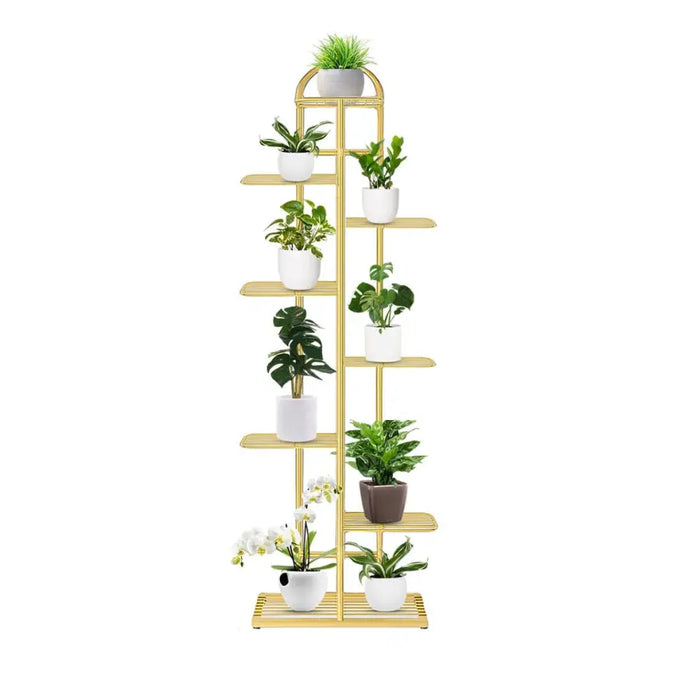 plant stand indoor gold Arched 8 Tier Gold Metal Plant Stand for 9 Planters