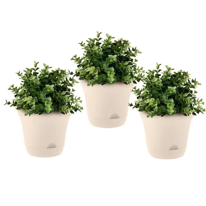 Set of 3 x 19.5 cm Beige Self Watering Plastic Planter for Indoors or Outdoors - Planter