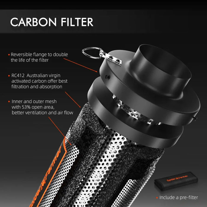 Spider Farmer 4 Inch / 6 Inch Air Carbon Filter For Inline Duct Fan Grow Tent Hydroponics Odor Scrubber - Home & Garden