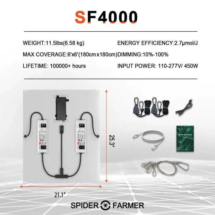 Spider Farmer SF4000 450W LED Grow Light Dimmable Full Spectrum