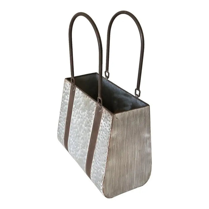 Galv w/Rust Straps Handbag Planter 30x16x25-45cm NEW Plants & Pots