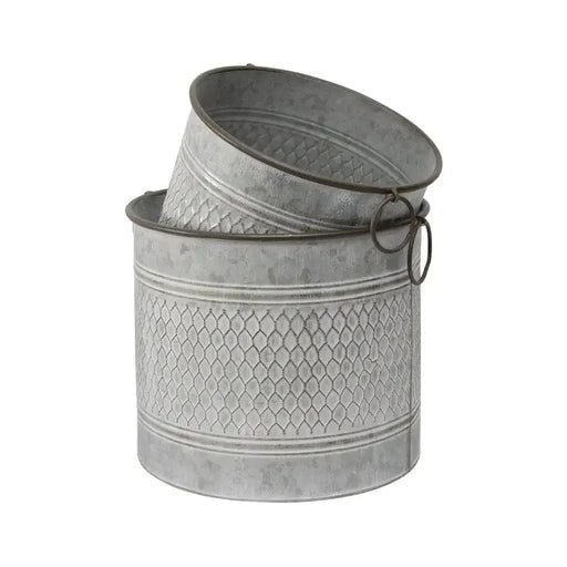 Set/2 Nested Galvanised Chicken-Wire Look Storage Buckets/Planters 37.5x17x29.5/30.5x13x25.5cm