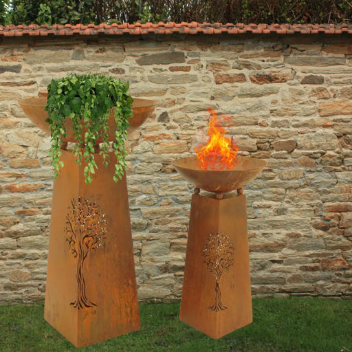 Set of 2 Nested Rust Tree-of-Life Fire bowls - Garden