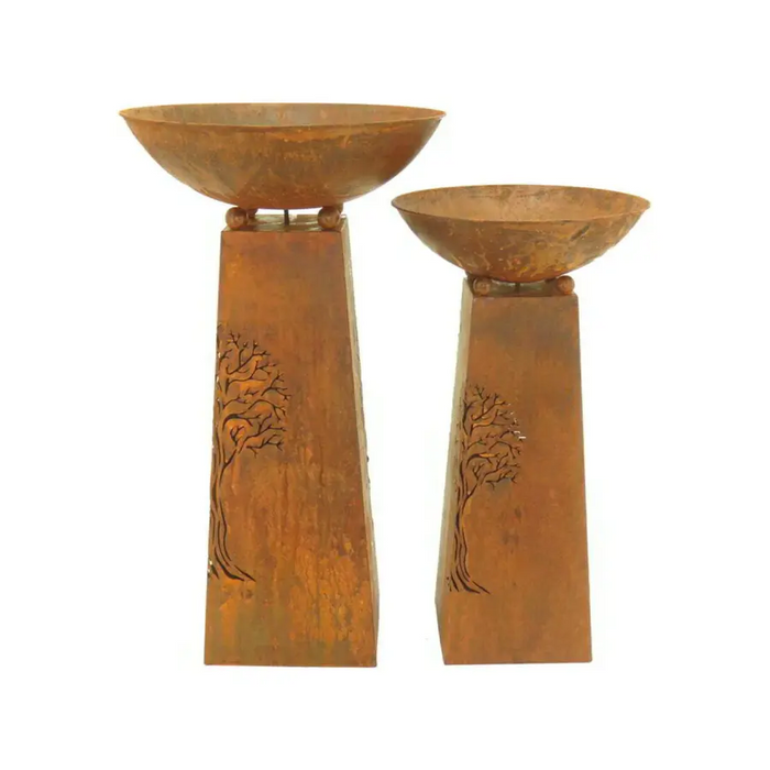 Set of 2 Nested Rust Tree-of-Life Fire bowls - Garden