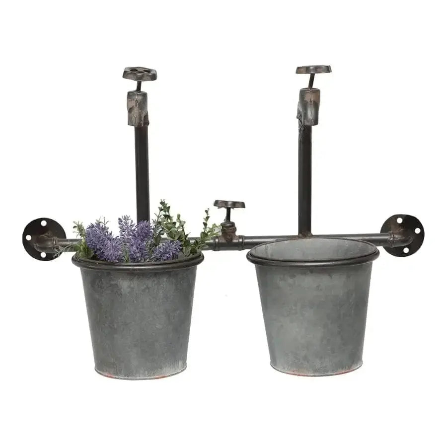 Vintage Buckets & Taps Wall Planter Rustic Galvanised Zinc Home Decor